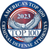 America's Top 100 criminal defense attorneys 2023 badge awarded to Joel M. Mann