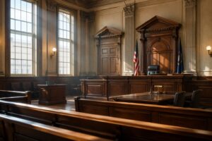nevada courtroom criminal trial murder charges Nevada courtroom interior where murder cases including first-degree, second-degree, and manslaughter charges are tried.