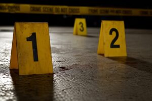 nevada murder investigation self defense crime scene evidence Crime scene evidence markers at a homicide investigation relevant to self-defense claims in Nevada murder cases.